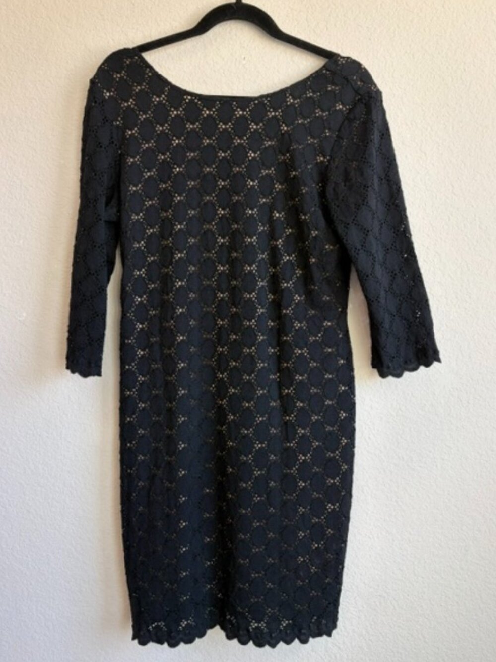 Ronnie Nicole Black Lace Nude Lining Dress Size 12 Scalloped Hem LBD Classic - Picture 2 of 11